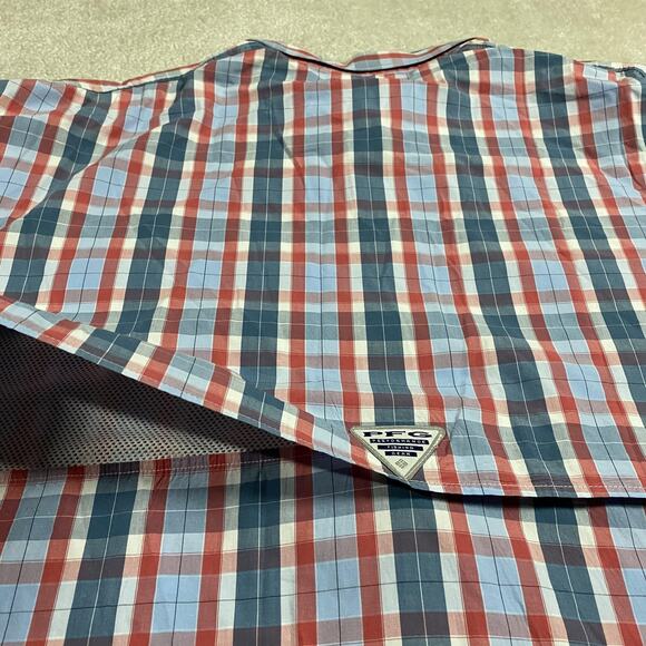 Columbia PFG Super Bonehead Shirt Mens 2XL Red Blue Plaid Fishing Vented Back - Picture 7 of 8